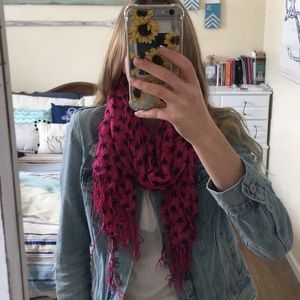 Dark Pink Scarf With Black Stars